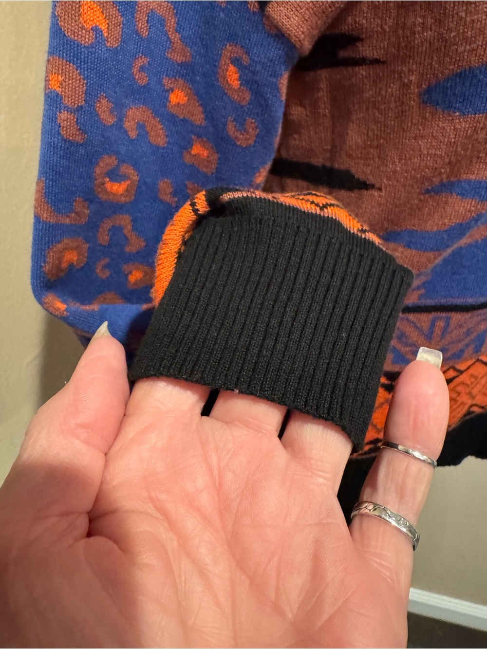 Bold Flying Tomato Southwestern  Blue, Orange & Black Crewneck Sweater - Picture 4 of 7
